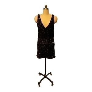 H&M V-neck Sequined Mini Dress Dark Brown Size XS NWT Never Worn